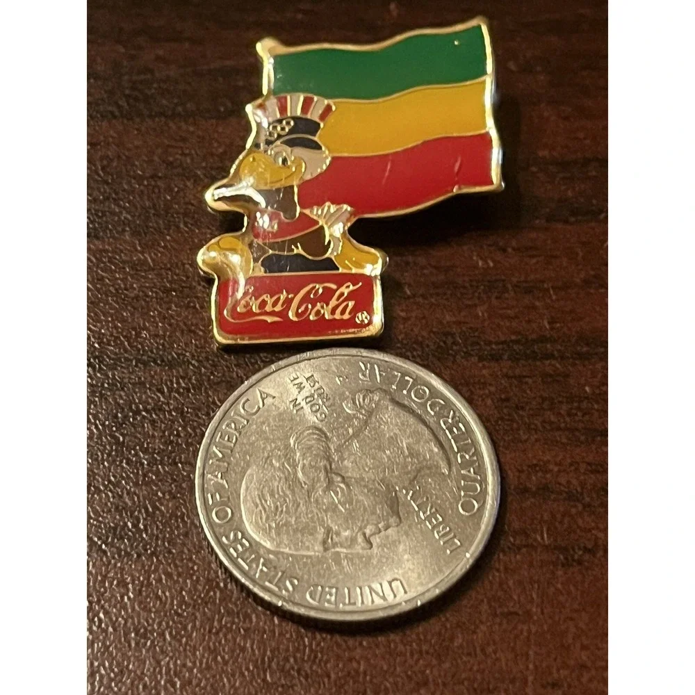 Vintage 1984 Los Angeles Olympics Coca Cola Sam Eagle‎ Ethiopia Flag Lapel Pin